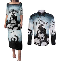 Personalized Funny Halloween F’Caw Raven Couples Matching Puletasi and Long Sleeve Button Shirt Black Bird Crow With Skulls - Wonder Print Shop