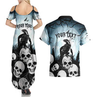Personalized Funny Halloween F’Caw Raven Couples Matching Summer Maxi Dress and Hawaiian Shirt Black Bird Crow With Skulls - Wonder Print Shop