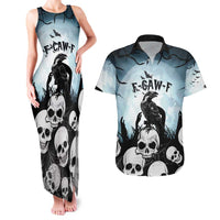 Personalized Funny Halloween F’Caw Raven Couples Matching Tank Maxi Dress and Hawaiian Shirt Black Bird Crow With Skulls - Wonder Print Shop
