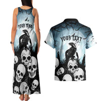 Personalized Funny Halloween F’Caw Raven Couples Matching Tank Maxi Dress and Hawaiian Shirt Black Bird Crow With Skulls - Wonder Print Shop
