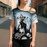 Personalized Funny Halloween F’Caw Raven Cross Shoulder Shirt Black Bird Crow With Skulls - Wonder Print Shop