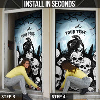 Personalized Funny Halloween F’Caw Raven Door Cover Black Bird Crow With Skulls - Wonder Print Shop