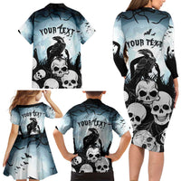 Personalized Funny Halloween F’Caw Raven Family Matching Long Sleeve Bodycon Dress and Hawaiian Shirt Black Bird Crow With Skulls - Wonder Print Shop
