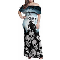Personalized Funny Halloween F’Caw Raven Family Matching Off Shoulder Maxi Dress and Hawaiian Shirt Black Bird Crow With Skulls - Wonder Print Shop