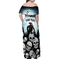 Personalized Funny Halloween F’Caw Raven Family Matching Off Shoulder Maxi Dress and Hawaiian Shirt Black Bird Crow With Skulls - Wonder Print Shop