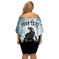Personalized Funny Halloween F’Caw Raven Family Matching Off Shoulder Short Dress and Hawaiian Shirt Black Bird Crow With Skulls - Wonder Print Shop