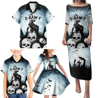 Personalized Funny Halloween F’Caw Raven Family Matching Puletasi and Hawaiian Shirt Black Bird Crow With Skulls - Wonder Print Shop