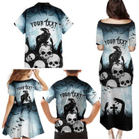 Personalized Funny Halloween F’Caw Raven Family Matching Puletasi and Hawaiian Shirt Black Bird Crow With Skulls - Wonder Print Shop