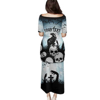 Personalized Funny Halloween F’Caw Raven Family Matching Puletasi and Hawaiian Shirt Black Bird Crow With Skulls - Wonder Print Shop