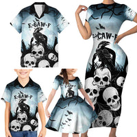 Personalized Funny Halloween F’Caw Raven Family Matching Short Sleeve Bodycon Dress and Hawaiian Shirt Black Bird Crow With Skulls - Wonder Print Shop
