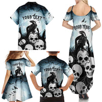 Personalized Funny Halloween F’Caw Raven Family Matching Summer Maxi Dress and Hawaiian Shirt Black Bird Crow With Skulls - Wonder Print Shop