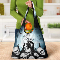 Funny Halloween F’Caw Raven Grocery Bag Black Bird Crow With Skulls - Wonder Print Shop