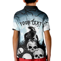 Personalized Funny Halloween F’Caw Raven Kid Polo Shirt Black Bird Crow With Skulls - Wonder Print Shop