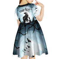 Personalized Funny Halloween F’Caw Raven Kid Short Sleeve Dress Black Bird Crow With Skulls - Wonder Print Shop