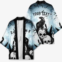 Personalized Funny Halloween F’Caw Raven Kimono Black Bird Crow With Skulls - Wonder Print Shop