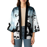 Personalized Funny Halloween F’Caw Raven Kimono Black Bird Crow With Skulls - Wonder Print Shop