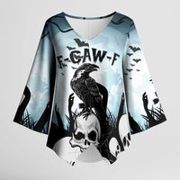 Personalized Funny Halloween F’Caw Raven Kimono Sleeve Blouse Black Bird Crow With Skulls - Wonder Print Shop