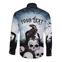 Personalized Funny Halloween F’Caw Raven Long Sleeve Button Shirt Black Bird Crow With Skulls - Wonder Print Shop