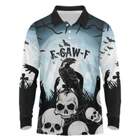 Personalized Funny Halloween F’Caw Raven Long Sleeve Polo Shirt Black Bird Crow With Skulls - Wonder Print Shop