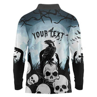 Personalized Funny Halloween F’Caw Raven Long Sleeve Polo Shirt Black Bird Crow With Skulls - Wonder Print Shop