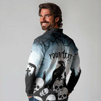 Personalized Funny Halloween F’Caw Raven Long Sleeve Polo Shirt Black Bird Crow With Skulls - Wonder Print Shop