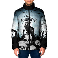 Personalized Funny Halloween F’Caw Raven Padded Jacket Black Bird Crow With Skulls - Wonder Print Shop