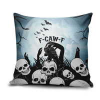 Funny Halloween F’Caw Raven Pillow Cover Black Bird Crow With Skulls - Wonder Print Shop