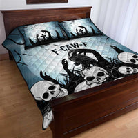 Funny Halloween F’Caw Raven Quilt Bed Set Black Bird Crow With Skulls - Wonder Print Shop