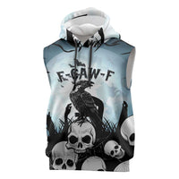 Personalized Funny Halloween F’Caw Raven Sleeveless Hoodie Black Bird Crow With Skulls - Wonder Print Shop
