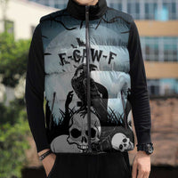 Personalized Funny Halloween F’Caw Raven Sleeveless Puffer Jacket Black Bird Crow With Skulls - Wonder Print Shop