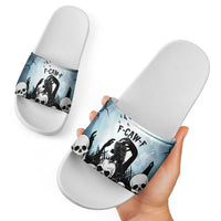 Funny Halloween F’Caw Raven Slide Sandals Black Bird Crow With Skulls - Wonder Print Shop