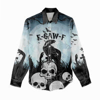 Personalized Funny Halloween F’Caw Raven Women Casual Shirt Black Bird Crow With Skulls - Wonder Print Shop