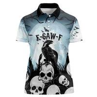 Personalized Funny Halloween F’Caw Raven Women Polo Shirt Black Bird Crow With Skulls - Wonder Print Shop