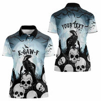 Personalized Funny Halloween F’Caw Raven Women Polo Shirt Black Bird Crow With Skulls - Wonder Print Shop
