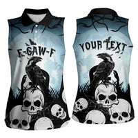 Personalized Funny Halloween F’Caw Raven Women Sleeveless Polo Shirt Black Bird Crow With Skulls - Wonder Print Shop