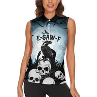 Personalized Funny Halloween F’Caw Raven Women Sleeveless Polo Shirt Black Bird Crow With Skulls - Wonder Print Shop