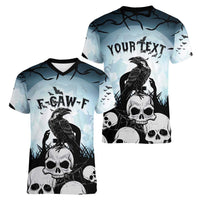 Personalized Funny Halloween F’Caw Raven Women V-Neck T-Shirt Black Bird Crow With Skulls - Wonder Print Shop