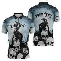 Personalized Funny Halloween F’Caw Raven Zipper Polo Shirt Black Bird Crow With Skulls - Wonder Print Shop
