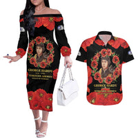 George Hardy Tuskegee Memorial Couples Matching Off The Shoulder Long Sleeve Dress and Hawaiian Shirt Red Tail Pilots Legacy of Courage - Wonder Print Shop