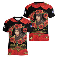 George Hardy Tuskegee Memorial Women V-Neck T-Shirt Red Tail Pilots Legacy of Courage - Wonder Print Shop
