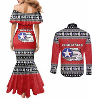 Tuskegee Red Tails Airmen Christmas Couples Matching Mermaid Dress and Long Sleeve Button Shirt P-51 Mustang 332nd Fighter Group - Wonder Print Shop