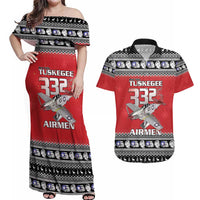 Tuskegee Red Tails Airmen Christmas Couples Matching Off Shoulder Maxi Dress and Hawaiian Shirt P-51 Mustang 332nd Fighter Group - Wonder Print Shop