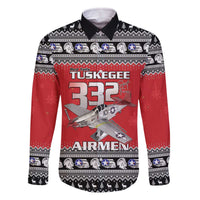 Tuskegee Red Tails Airmen Christmas Family Matching Off The Shoulder Long Sleeve Dress and Hawaiian Shirt P-51 Mustang 332nd Fighter Group - Wonder Print Shop