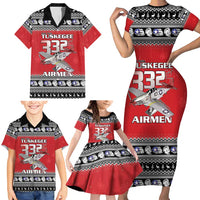 Tuskegee Red Tails Airmen Christmas Family Matching Short Sleeve Bodycon Dress and Hawaiian Shirt P-51 Mustang 332nd Fighter Group - Wonder Print Shop
