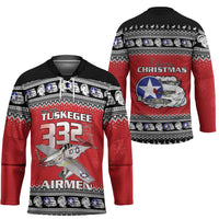 Tuskegee Red Tails Airmen Christmas Hockey Jersey P-51 Mustang 332nd Fighter Group LT15