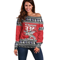 Tuskegee Red Tails Airmen Christmas Off Shoulder Sweater P-51 Mustang 332nd Fighter Group - Wonder Print Shop