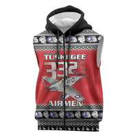Tuskegee Red Tails Airmen Christmas Sleeveless Zip Hoodie P-51 Mustang 332nd Fighter Group - Wonder Print Shop