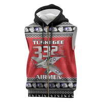 Tuskegee Red Tails Airmen Christmas Sleeveless Zip Hoodie P-51 Mustang 332nd Fighter Group - Wonder Print Shop