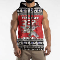 Tuskegee Red Tails Airmen Christmas Sleeveless Zip Hoodie P-51 Mustang 332nd Fighter Group - Wonder Print Shop