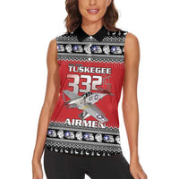 Tuskegee Red Tails Airmen Christmas Women Sleeveless Polo Shirt P-51 Mustang 332nd Fighter Group - Wonder Print Shop